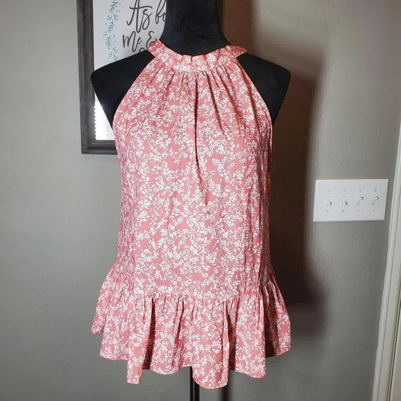 SHEIN Privé Allover Floral Print Tie Back Ruffle Hem Blouse Size Small - Picture 1 of 15